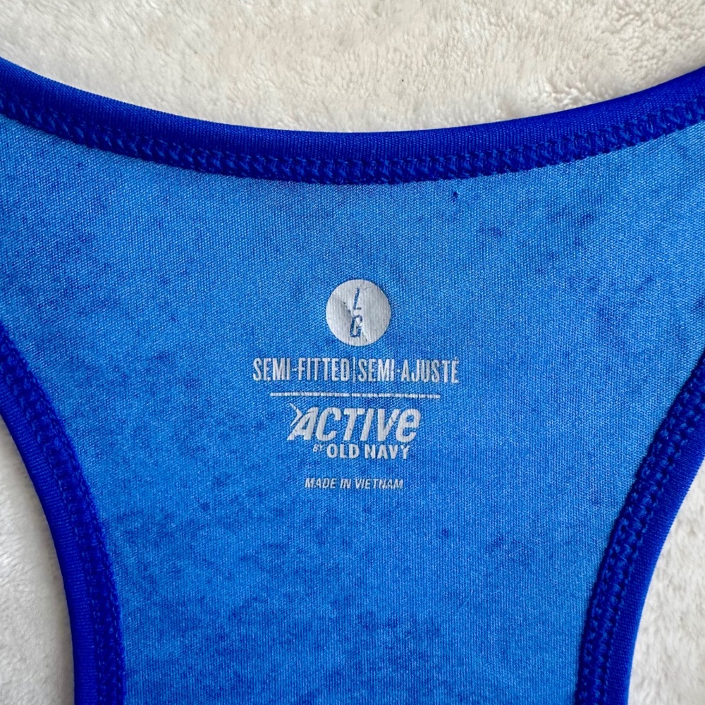 Old Navy Active Womens Large Blue Splatter Print Semi-Fitted Racerback Tank - Picture 2 of 9